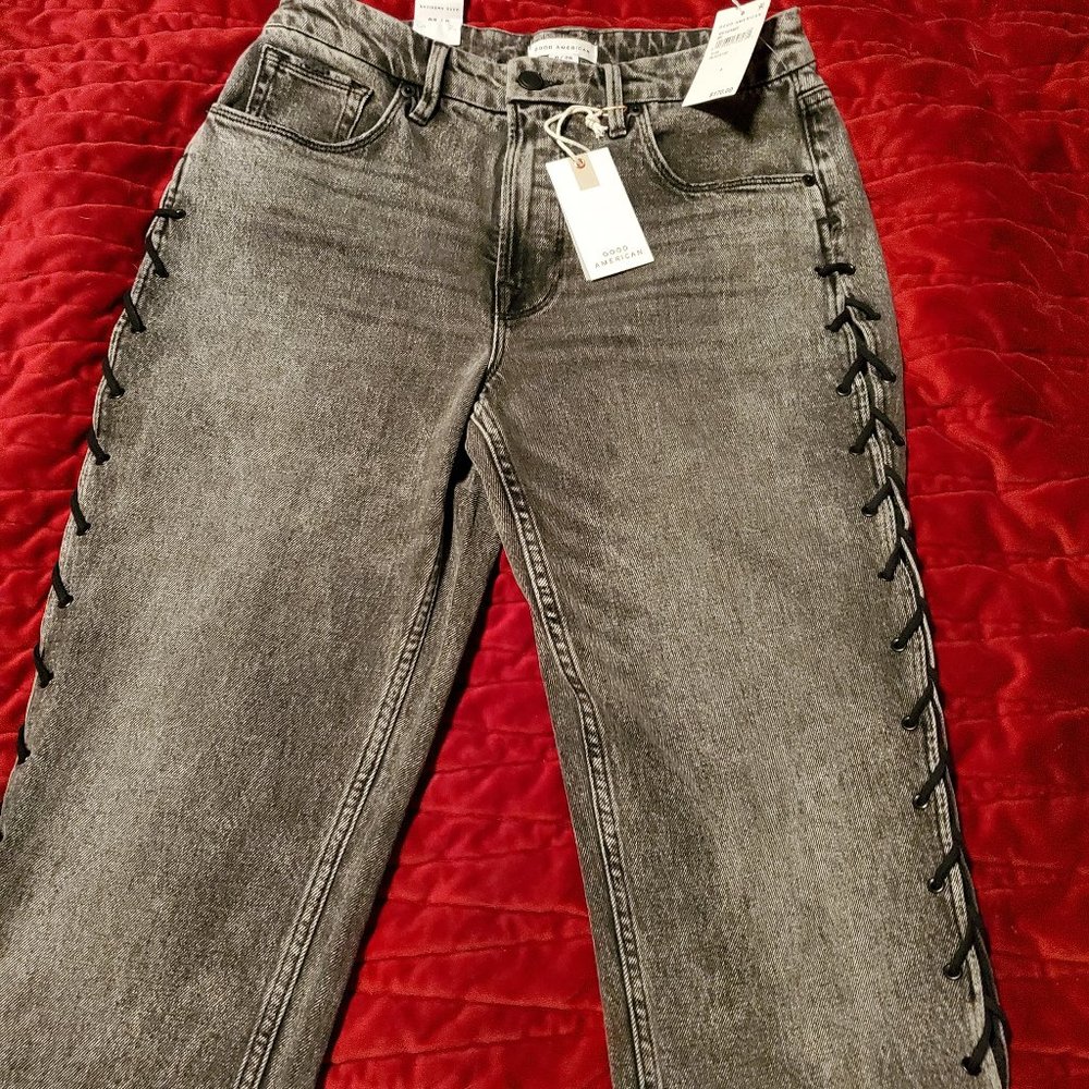 NEW GOOD AMERICAN LACE UP JEANS